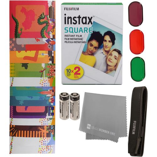 후지필름 Fujifilm Instax Square SQ6 + Fujifilm Instax Square Instant Film (20 Sheets) Bundle with Sturdy Tiger Stickers + Deals Number One Cleaning Cloth (Blush Gold)