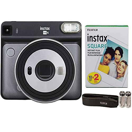 후지필름 Fujifilm Instax Square SQ6 + Fujifilm Instax Square Instant Film (20 Sheets) Bundle with Sturdy Tiger Stickers + Deals Number One Cleaning Cloth (Graphite Gray)