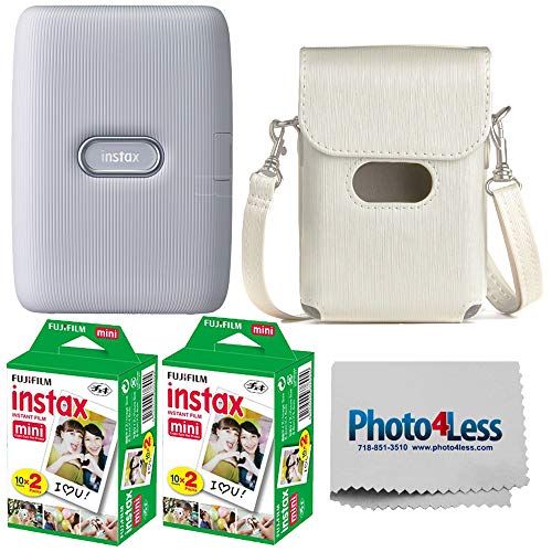 후지필름 Fujifilm Instax Mini Link Smartphone Printer - (Ash White) + 2X Fujifilm Instax Mini Twin Pack Instant Film (40 Sheets) + Protective Case for Fuji Link Printer