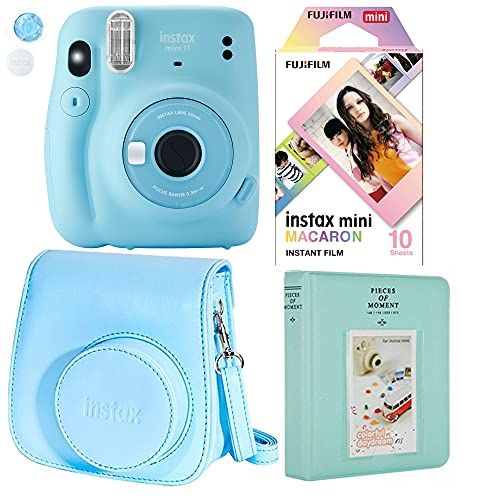 후지필름 Fujifilm Instax Mini 11 Polaroid Ice Blue Instant Camera Plus Original Fuji Case, Photo Album and Fujifilm Character 10 Films (Macaron)