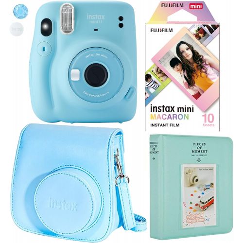 후지필름 Fujifilm Instax Mini 11 Polaroid Ice Blue Instant Camera Plus Original Fuji Case, Photo Album and Fujifilm Character 10 Films (Macaron)