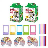 Fujifilm Instax Mini Instant Film (2 Pack, 40 Sheets) 5 Plastic Desk Frames + 60 Sticker Frames + 2 Packs Corner Stickers