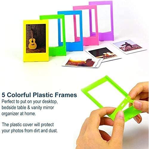 후지필름 Fujifilm Instax Mini Instant Film (2 Pack, 40 Sheets) 5 Plastic Desk Frames + 60 Sticker Frames + 2 Packs Corner Stickers