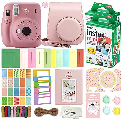 후지필름 Fujifilm Instax Mini 11 Instant Camera with Case, 40 Fuji Films, Decoration Stickers, Frames, Photo Album and More Accessory kit (Dusty Pink)