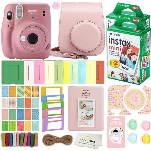 후지필름 Fujifilm Instax Mini 11 Instant Camera with Case, 40 Fuji Films, Decoration Stickers, Frames, Photo Album and More Accessory kit (Dusty Pink)