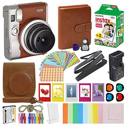 후지필름 Fujifilm Instax Mini 90 Neo Classic Instant Film Camera Brown with 20 Instant Film Accessory Bundle