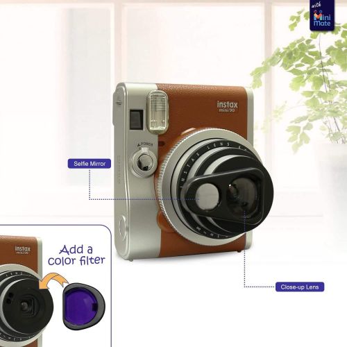 후지필름 Fujifilm Instax Mini 90 Neo Classic Instant Film Camera Brown with 20 Instant Film Accessory Bundle