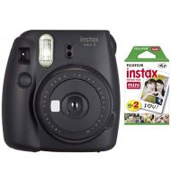 Fujifilm instax Mini Instant Camera (Dark Black) with Film Twin Pack Bundle (2 Items)