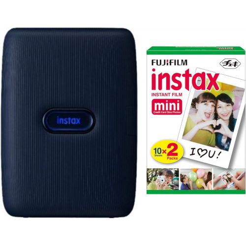 후지필름 Fujifilm Instax Mini Link Smartphone Printer (Dark Denim) + Fuji Instax Mini Film (40 Sheets) - Instax Mini Link Printer Bundle