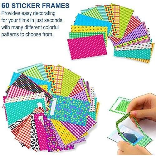 후지필름 Fujifilm Instax Mini Instant Film (4 Pack, 80 Sheets) 5 Plastic Desk Frames + 60 Sticker Frames + 2 Packs Corner Stickers