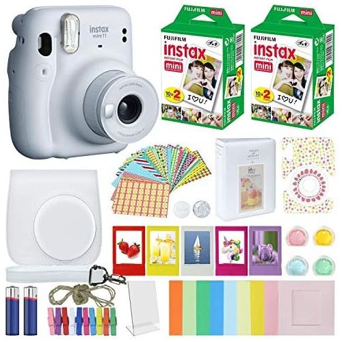 후지필름 Fujifilm Instax Mini 11 Instant Camera + MiniMate Accessories Bundle + Fuji Instax Film Value Pack (40 Sheets) Accessories Bundle, Color Filters, Album, Frames (Ice White, Standard