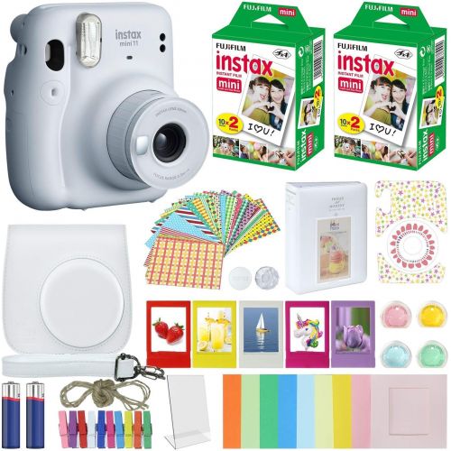 후지필름 Fujifilm Instax Mini 11 Instant Camera + MiniMate Accessories Bundle + Fuji Instax Film Value Pack (40 Sheets) Accessories Bundle, Color Filters, Album, Frames (Ice White, Standard