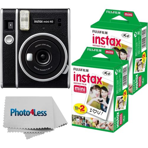 후지필름 Fujifilm Instax Mini 40 Instant Camera Black+ Fujifilm Instax Mini Twin Pack Instant Film 2 Packs (Total 40 Sheets)- Instant Camera Great Value Bundle!