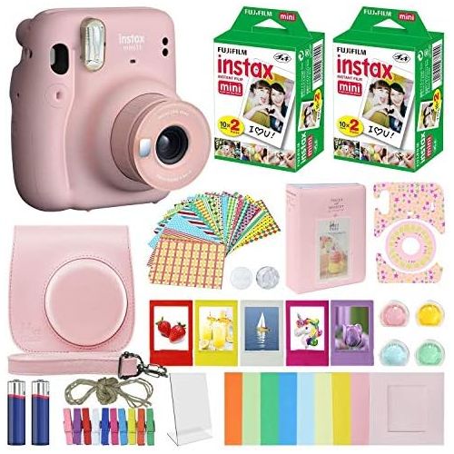 후지필름 Fujifilm Instax Mini 11 Instant Camera + MiniMate Accessories Bundle + Fuji Instax Film Value Pack (40 Sheets) Accessories Bundle, Color Filters, Album, Frames (Blush Pink, Standar