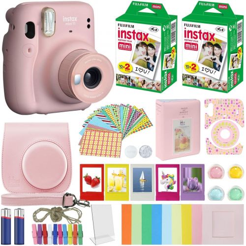 후지필름 Fujifilm Instax Mini 11 Instant Camera + MiniMate Accessories Bundle + Fuji Instax Film Value Pack (40 Sheets) Accessories Bundle, Color Filters, Album, Frames (Blush Pink, Standar