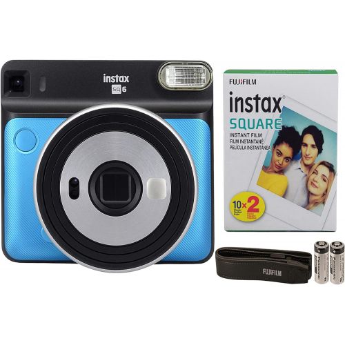 후지필름 Fujifilm Instax Square SQ6 + Fujifilm Instax Square Instant Film (20 Sheets) Bundle with Sturdy Tiger Stickers + Deals Number One Cleaning Cloth (Metallic Blue)