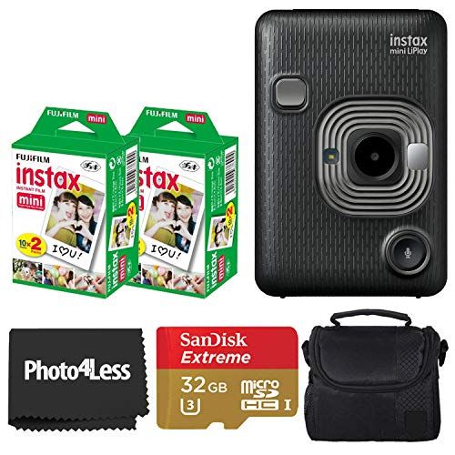 후지필름 Fujifilm Instax Mini Liplay Dark Grey Camera - Limited Edition + 2X Twin Pack Film + 32GB SD Card + Case + Cloth