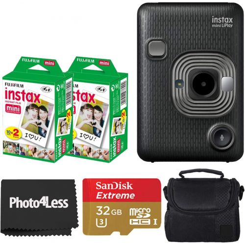 후지필름 Fujifilm Instax Mini Liplay Dark Grey Camera - Limited Edition + 2X Twin Pack Film + 32GB SD Card + Case + Cloth