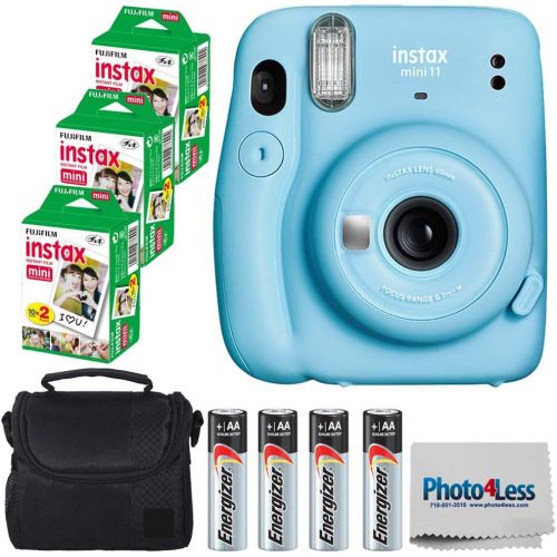 후지필름 Fujifilm Instax Mini 11 Instant Camera - Sky Blue (16654762) + Fujifilm Instax Mini Twin Pack Instant Film (60 Sheets) + Batteries + Case - Instant Camera Bundle