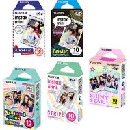 Fujifilm Instax Mini 5 Pack Bundle Includes Stained Glass, Comic, Stripe, Shiny Star, Airmail. 10 sheets X 5 Pack = 50 Sheets.