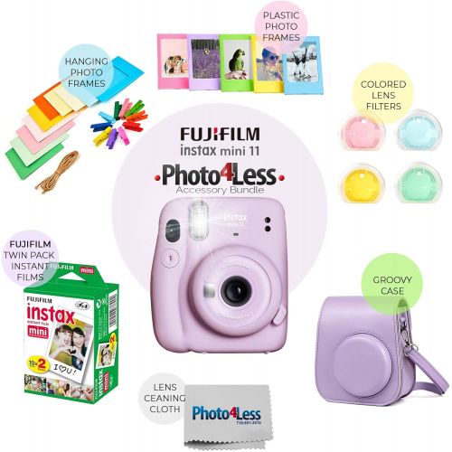 후지필름 Fujifilm Instax Mini 11 Instant Camera + Instax Mini Twin Pack Film + Hanging Frames + Plastic Frames + Case + Close Up Filters - All Inclusive Bundle! (Lilac Purple)