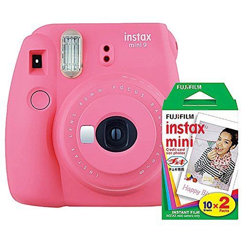 후지필름 Fujifilm instax Mini 9 Instant Camera (Flamingo Pink) and instax Film Twin Pack (20 Exposures) Bundle Pink