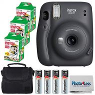 Fujifilm Instax Mini 11 Instant Camera - Charcoal Grey (16654786) + Fuji Instax Mini Twin Pack Instant Film (60 Sheets) + Batteries + Case - Instant Camera Bundle