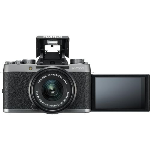 후지필름 Fujifilm X-T100 Mirrorless Digital Camera w/XC15-45mmF3.5-5.6 OIS PZ Lens - Dark Silver