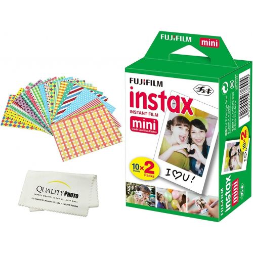 후지필름 Fujifilm Mini Instant Film for Fujifilm Mini 8, 9 11 Cameras Bundled with Custom Frame Stickers and Quality Photo Microfiber Cloth (20 Films)