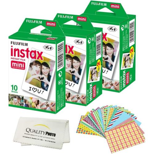 후지필름 Fujifilm Mini Instant Film for Fujifilm Mini 8, 9 11 Cameras Bundled with Custom Frame Stickers and Quality Photo Microfiber Cloth (50 Films)