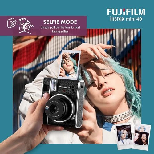 후지필름 Fujifilm Instax Mini 40 Instant Film Camera with 40 Sheets Instant Mini Film, AA Batteries, Battery Charger, Frames, Stickers & Photo Album in Deluxe Accessories Bundle Perfect for