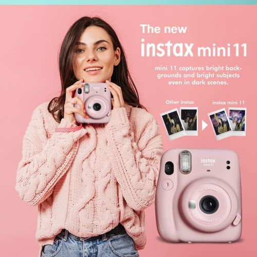 후지필름 FUJIFILM INSTAX Mini 11 Instant Film Camera (Blush Pink) + Fujifilm Instax Mini Twin Film (20 Exposures), Camera Carrying Case, Xpix Camera Strap & Funky Film Frames