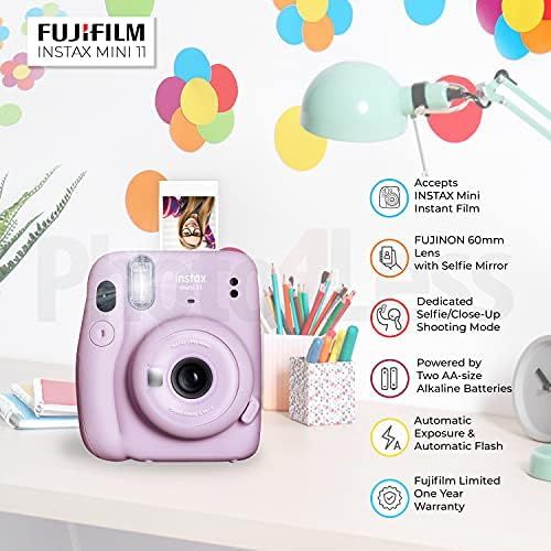 후지필름 Fujifilm Instax Mini 11 Instant Camera + Instax Mini Twin Pack Film + Hanging Frames + Plastic Frames + Case + Close Up Filters - All Inclusive Bundle! (Lilac Purple)