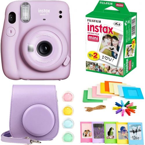 후지필름 Fujifilm Instax Mini 11 Instant Camera + Instax Mini Twin Pack Film + Hanging Frames + Plastic Frames + Case + Close Up Filters - All Inclusive Bundle! (Lilac Purple)