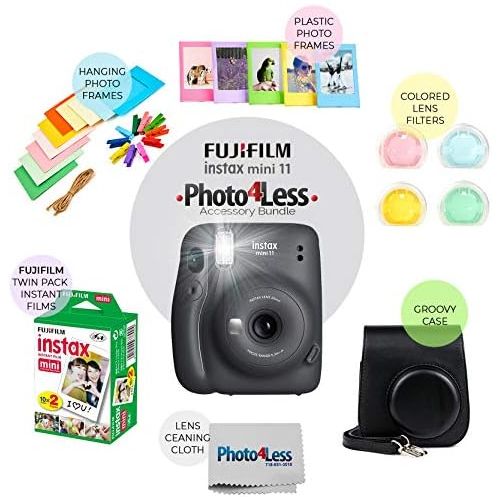 후지필름 Fujifilm Instax Mini 11 Instant Camera + Instax Mini Twin Pack Film + Hanging Frames + Plastic Frames + Case + Close Up Filters - All Inclusive Bundle! (Charcoal Grey)