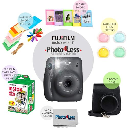 후지필름 Fujifilm Instax Mini 11 Instant Camera + Instax Mini Twin Pack Film + Hanging Frames + Plastic Frames + Case + Close Up Filters - All Inclusive Bundle! (Charcoal Grey)