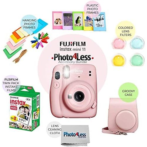 후지필름 Fujifilm Instax Mini 11 Instant Camera + Instax Mini Twin Pack Film + Hanging Frames + Plastic Frames + Case + Close Up Filters - All Inclusive Bundle! (Blush Pink)