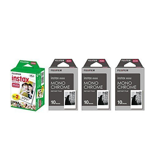 후지필름 Fujifilm Instax Mini Instant Film 4-PACK BUNDLE SET , Twin Pack ( 20 ) + 3-SET Monochrome ( 30 ) for Mini 90 8 70 7s 50s 25 300 Camera SP-1 Printer