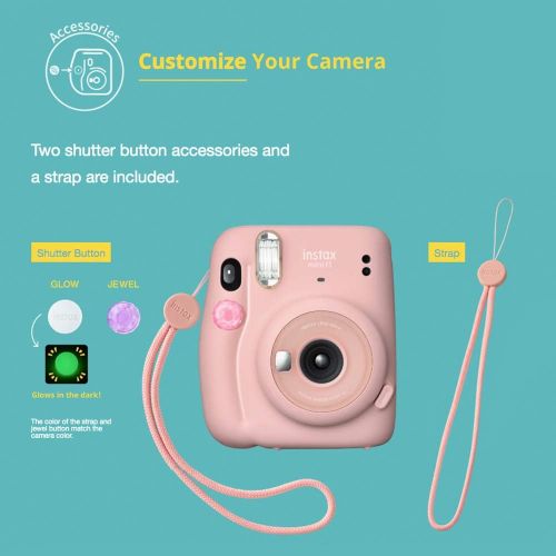 후지필름 FUJIFILM INSTAX Mini 11 Instant Film Camera (Ice White) with Fujifilm Instax Mini Twin Film (40 Exposures), Accessory Case, and Accessories Bundle