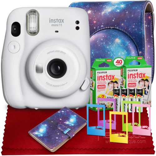 후지필름 FUJIFILM INSTAX Mini 11 Instant Film Camera (Ice White) with Fujifilm Instax Mini Twin Film (40 Exposures), Accessory Case, and Accessories Bundle