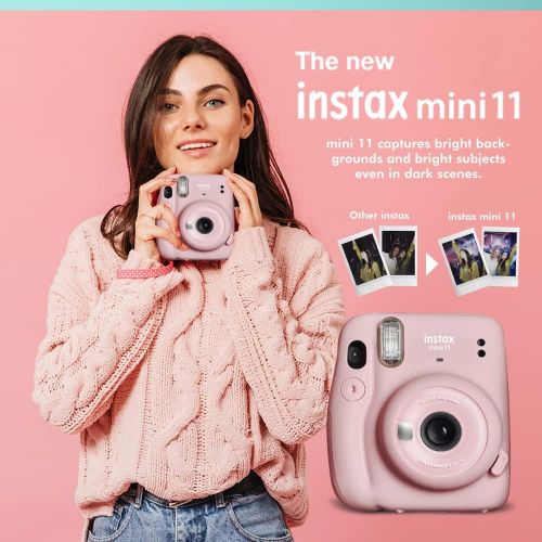 후지필름 Fujifilm INSTAX Mini 11 Instant Film Camera (Blush Pink) with Accessory Case, Instax Mini Twin Film (20 Exposures), and Accessories Bundle