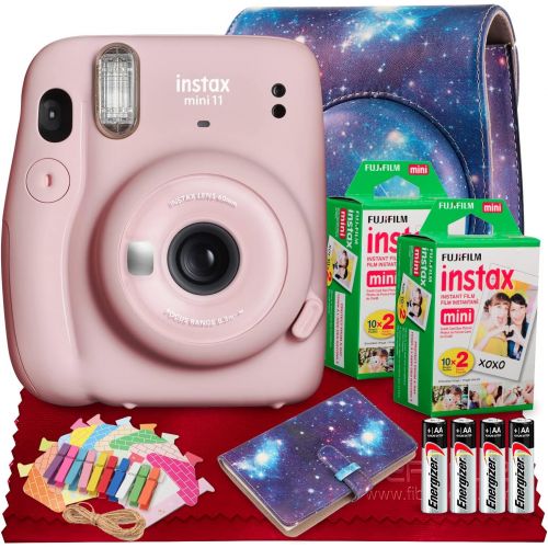 후지필름 Fujifilm INSTAX Mini 11 Instant Film Camera (Blush Pink) with Accessory Case, Instax Mini Twin Film (20 Exposures), and Accessories Bundle