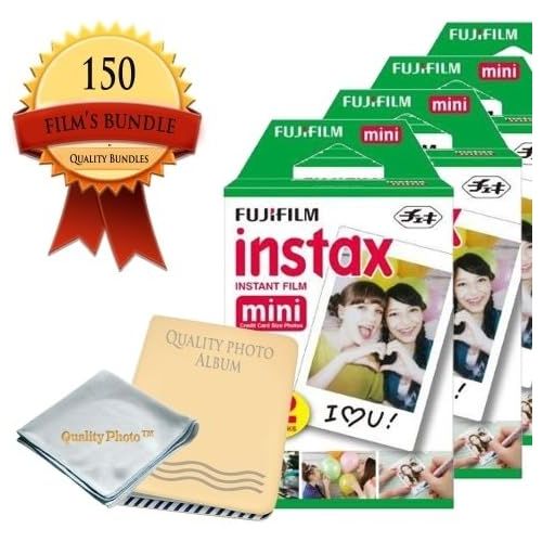 후지필름 Fujifilm INSTAX Mini Instant Film 15 Pack (150 Films) for All Mini Instant Cameras - Photo Album - Microfiber Cloth - ~ Gift Packaging ~