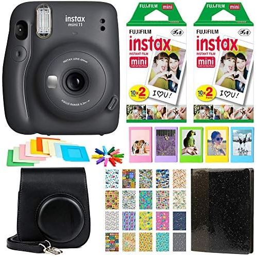 후지필름 Fujifilm Instax Mini 11 Instant Camera - Charcoal Grey (16654786) + 2X Fujifilm Instax Mini Twin Pack Instant Film (40 Sheets) + Protective Case + Photo Album - Instax Mini 11 Acce