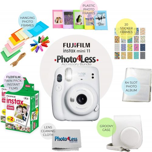 후지필름 Fujifilm Instax Mini 11 Instant Camera - Ice White (16654798) + 2X Fujifilm Instax Mini Twin Pack Instant Film (40 Sheets) + Protective Case + Photo Album - Instax Mini 11 Accessor