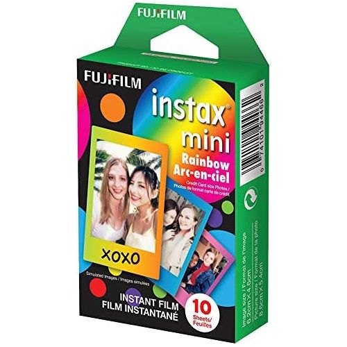 후지필름 Fujifilm Instax Mini 11 Instant Camera + Fujifilm Instax Mini Twin Pack Instant Film (16437396) + Single Pack Rainbow Film + Case + Travel Stickers (Blush Pink)