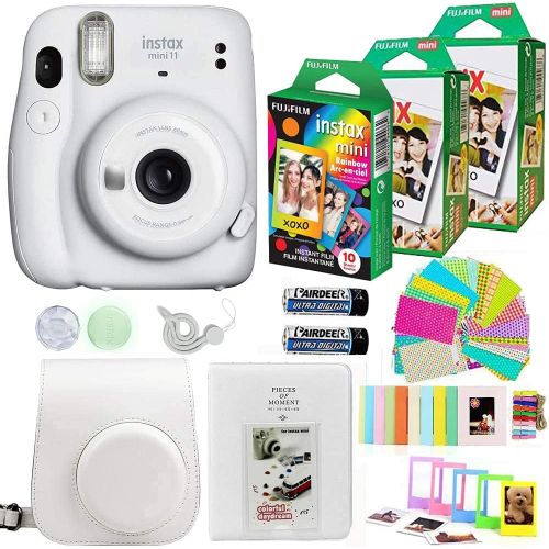 후지필름 Fujifilm Instax Mini 11 Camera with 2X Fuji Instant Film Twin Pack - Fujifilm Instax Mini Rainbow Film Total 50 Shoot+ Case, Album, Stickers, Accessories (Ice White)