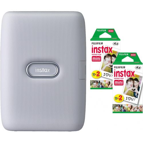 후지필름 Fujifilm Instax Mini Link Smartphone Printer (Ash White) + Fuji Instax Mini Film (40 Sheets) - Instax Mini Link Printer Bundle