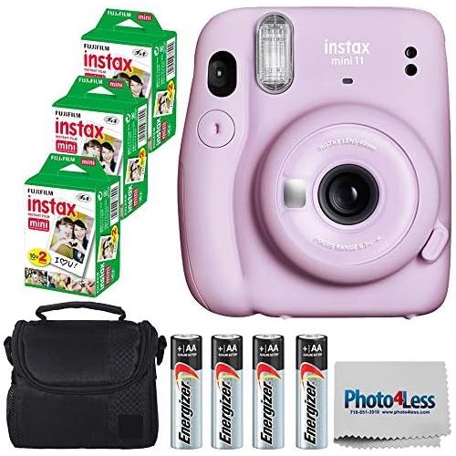 후지필름 Fujifilm Instax Mini 11 Instant Camera - Lilac Purple (16654803) + 3x Packs Fujifilm Instax Mini Twin Pack Instant Film + Batteries + Case - Instant Camera Bundle