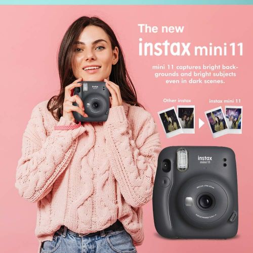 후지필름 Fujifilm INSTAX Mini 11 Instant Film Camera (Charcoal Gray) Instax Mini Twin Film (40 Exposures), Accessory Case, and Accessories Bundle